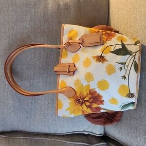 🦆 DOONEY & BOURKE YELLOW FLORAL DAHLIA VARIABILIS SHOPPER TOTE CANVAS LEATHER